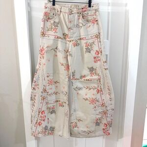 WE THE FREE Eden Printed Slouchy Flare Jeans Women 29 Floral Embroidered Denim